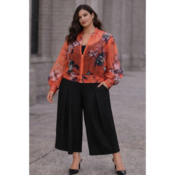 C. Wonder Tops - C Wonder by Christian Siriano Sheer Organza Jacket 1X Terracotta Zip Front